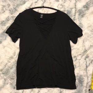 Black Criss Cross V-Neck Top